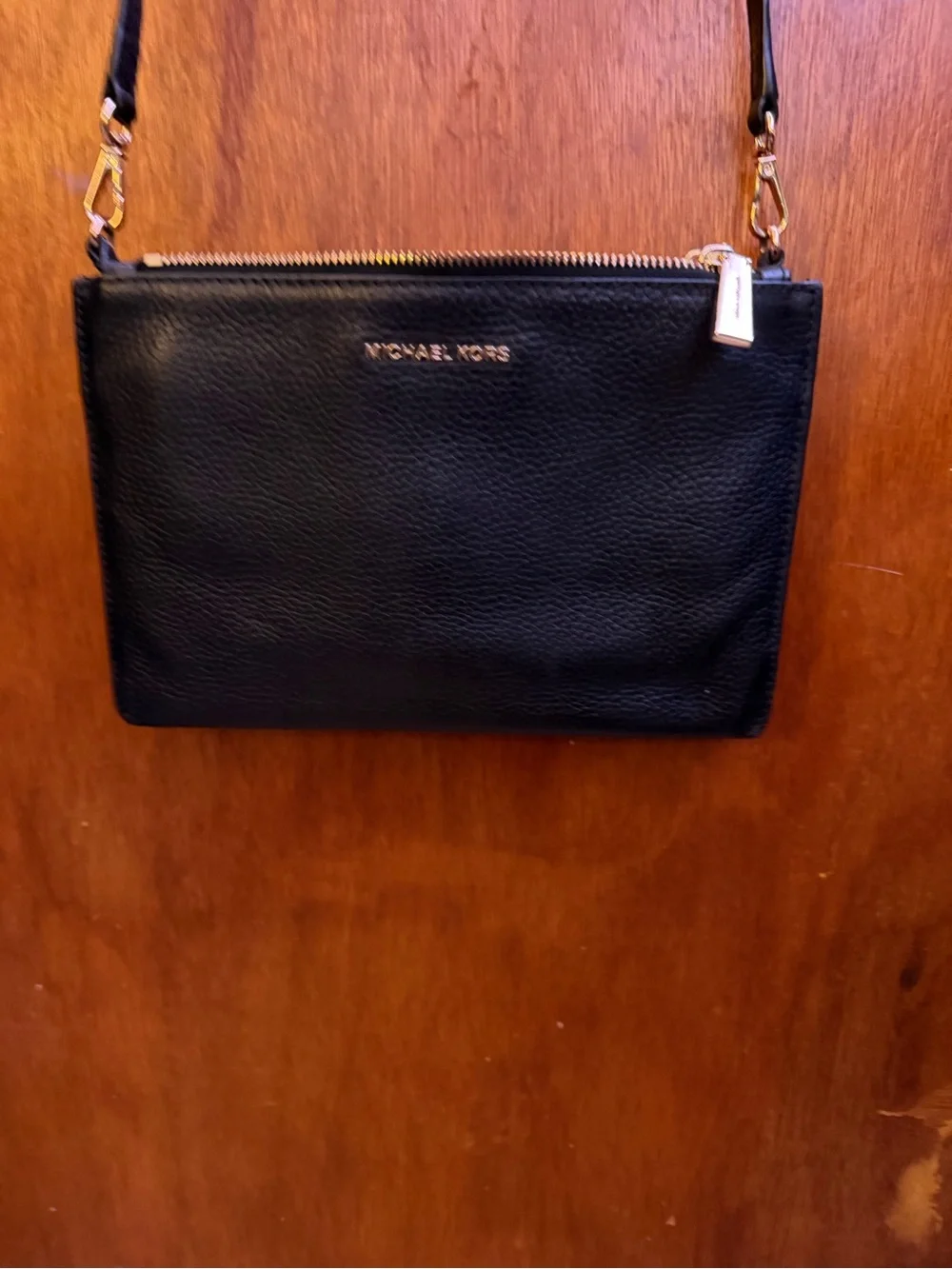 Michael Kors Black Leather Wristlet with Gold Hardware